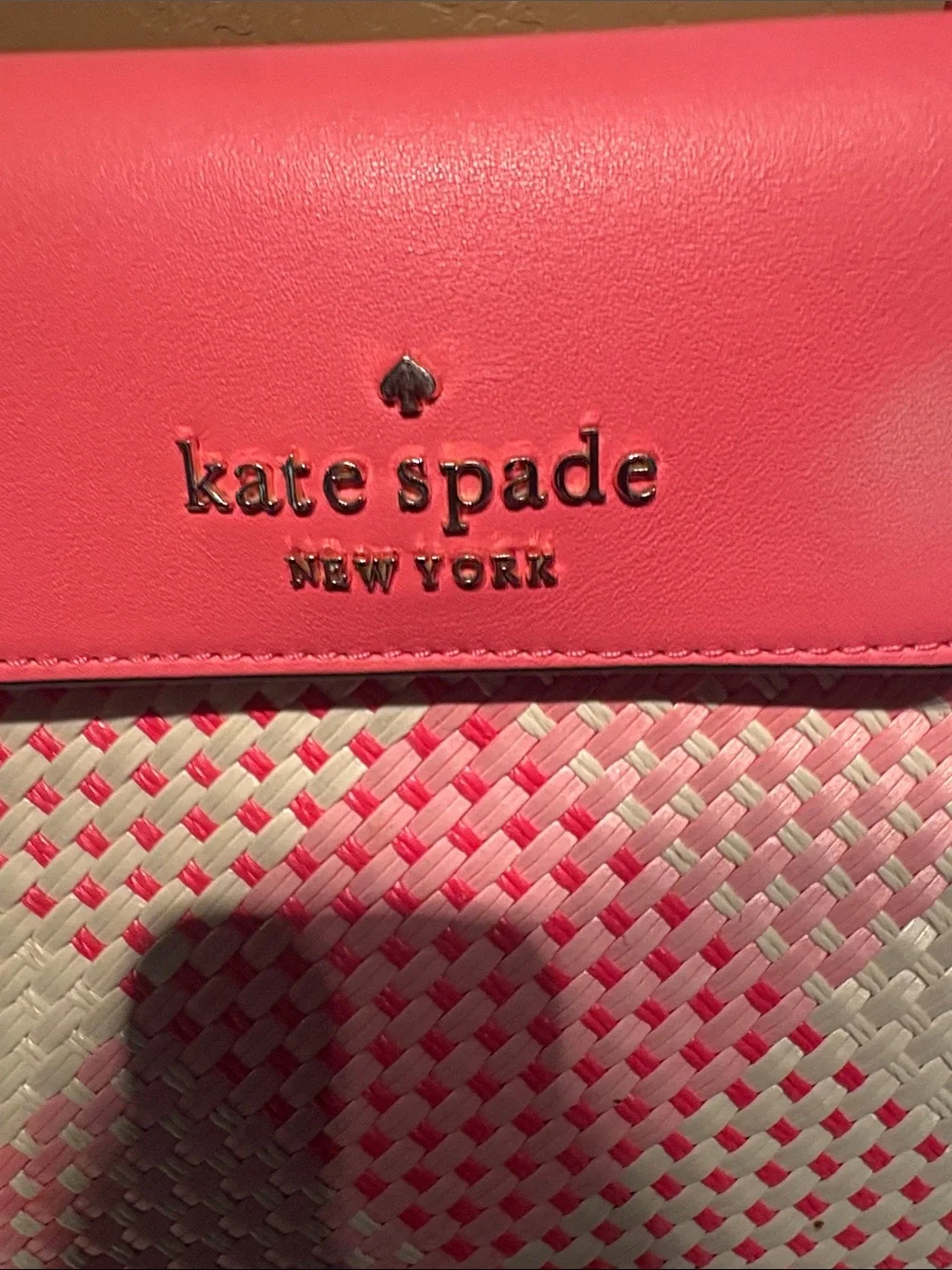 kate spade Cruise Gingham Pink and Cream Woven Tote /Crossbody EUC